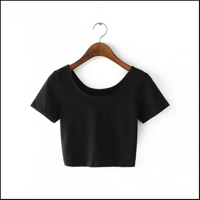 

New Women U neck Sexy Crop Top Ladies Short Sleeve T Shirt Tee Short Basic Stretch OneSize