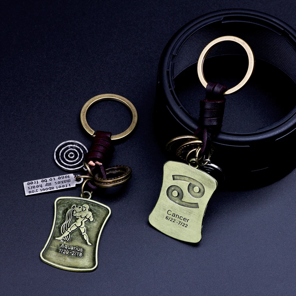 Брелок для ключей с 12 созвездиями кожаный брелок пар модные аксессуары мужчин и