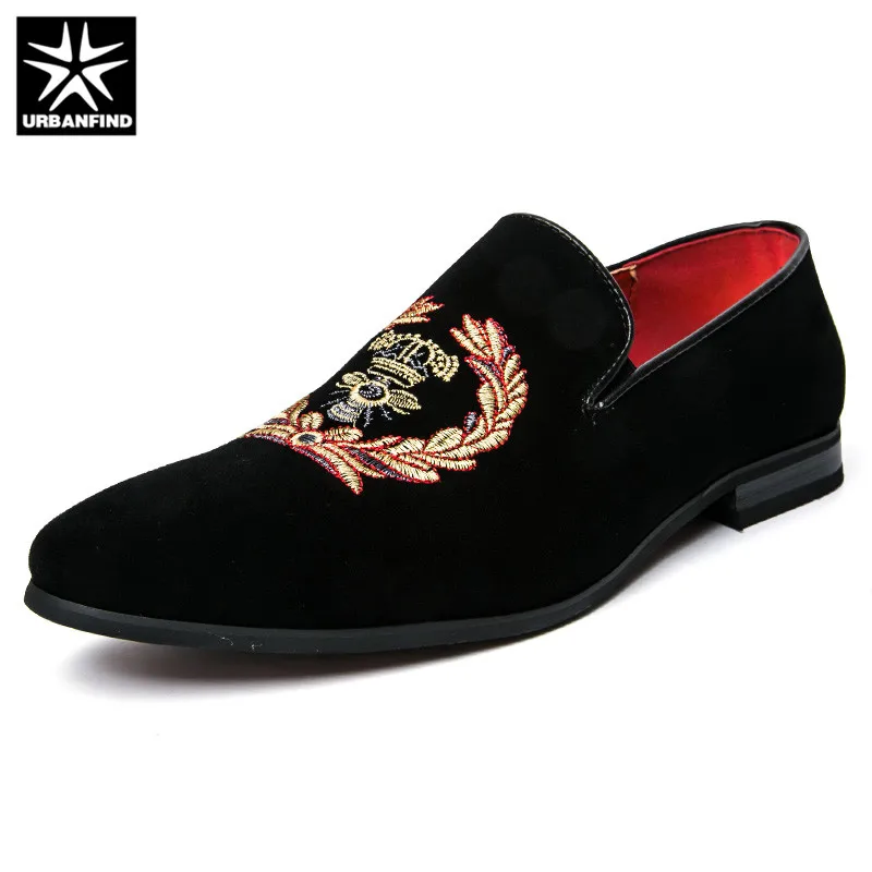 URBANFIND/модные мужские лоферы с вышивкой замшевая обувь размеры 38-45 повседневные