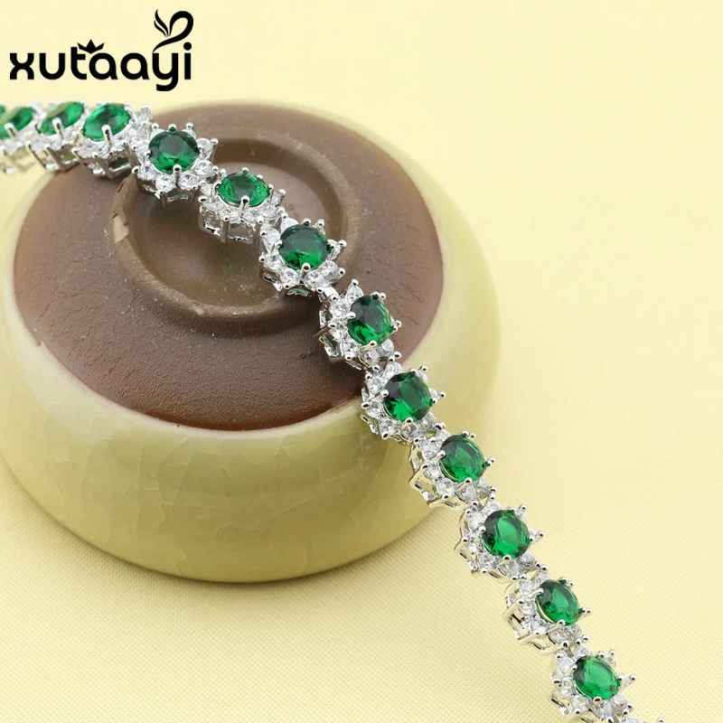 Женский Регулируемый браслет-цепочка из зеленых изумрудов длина 18 + 2 см |