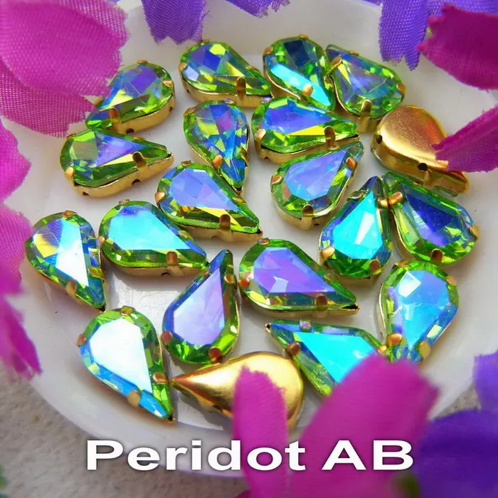 A9 Peridot AB AB цвета золотой коготь настройки 3*6 мм 6*10 мм 8*13 мм капли воды стекло в форме груши Кристалл пришить стразы бусины аксессуары diy - Цвет: A9 Peridot AB