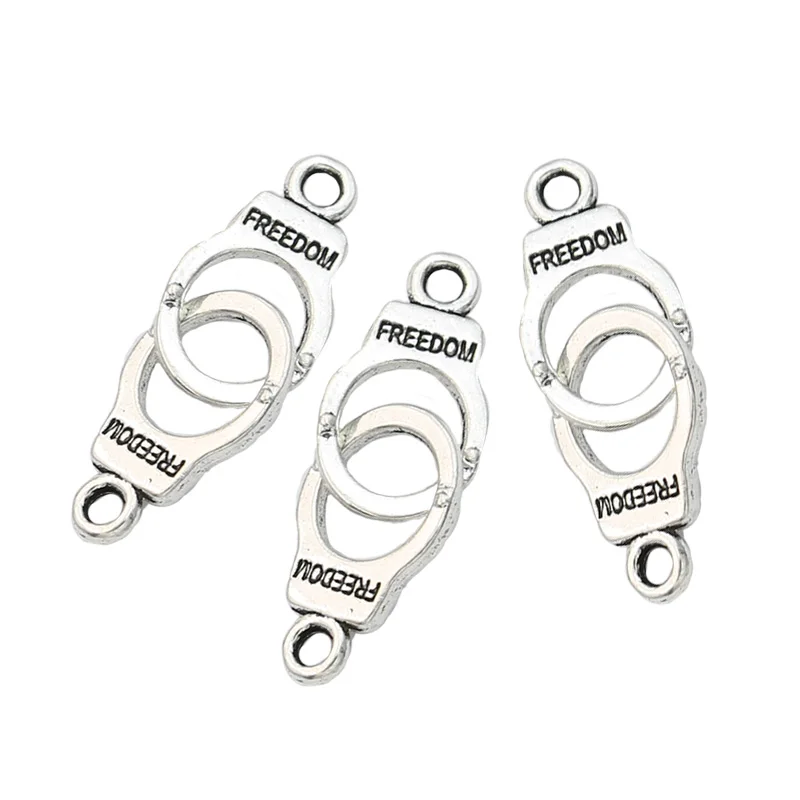 

JAKONGO Antique Silver Plated Freedom Handcufs Charms Pendants for Jewelry Making Bracelet Findings Accessories DIY 30x11mm