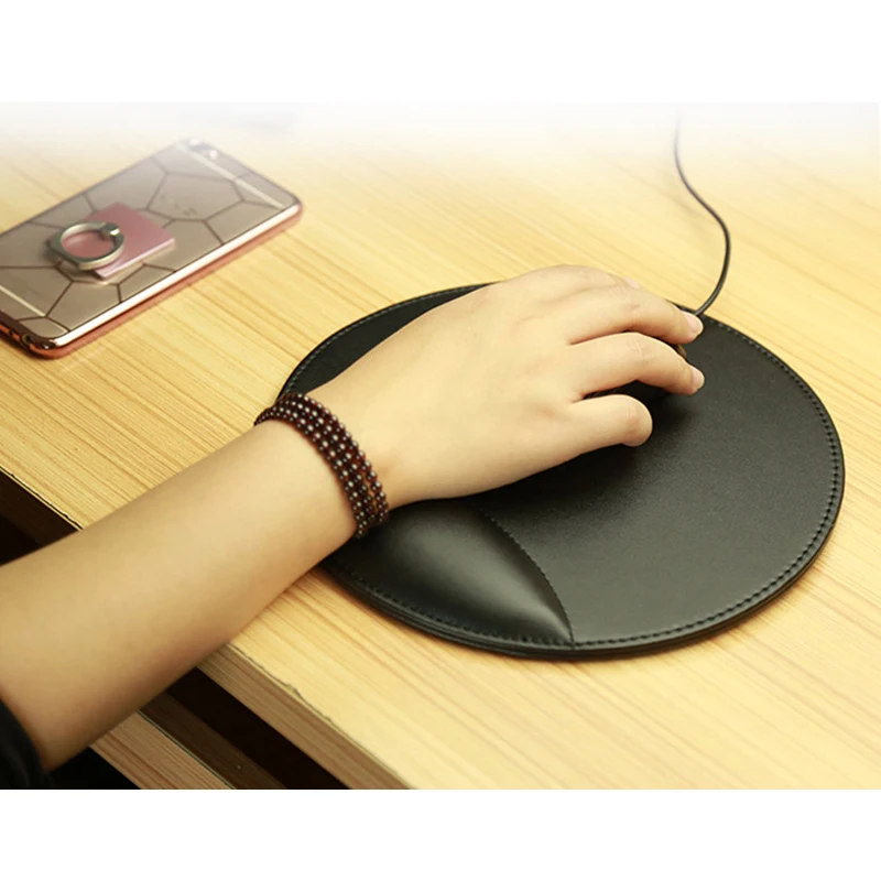 Коврик для мыши SOVAWIN Кожаный компьютерной круглый черный коврик снятия боли