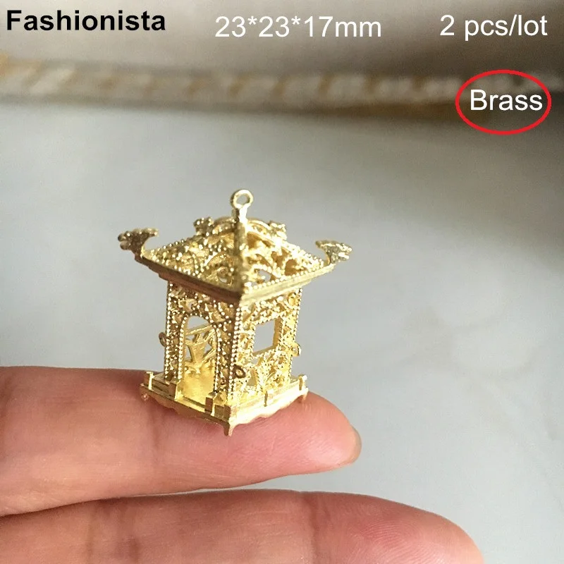 2 шт 3D латунные подвески павильона 23*23*17 мм Латунные Литые Подвески ромбовидного
