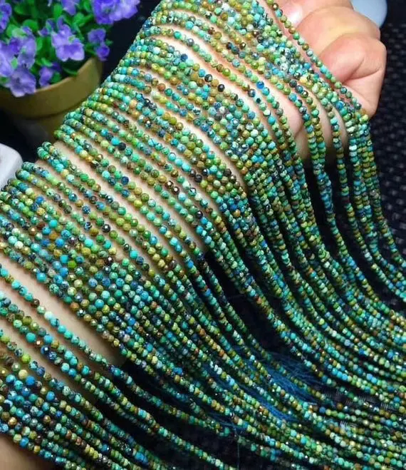 

Teeny 2mm,3mm,4mm,genuine turquoise gemstone round faceted loose beads full strand 16"
