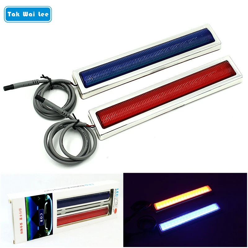 

Tak Wai Lee 2X LED Strobe Warning Light External Brakes Parking Car Styling Red Blue Source Fireman Police Beacon Flash Lamp