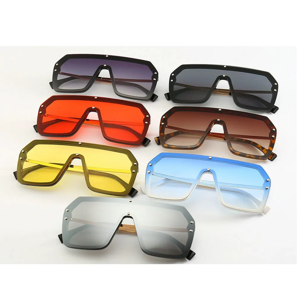 Retro One Piece Lens Square Sunglasses Women Flat Top Nail Decoration Red Shades Men Fashion Shield Style NX | Аксессуары для