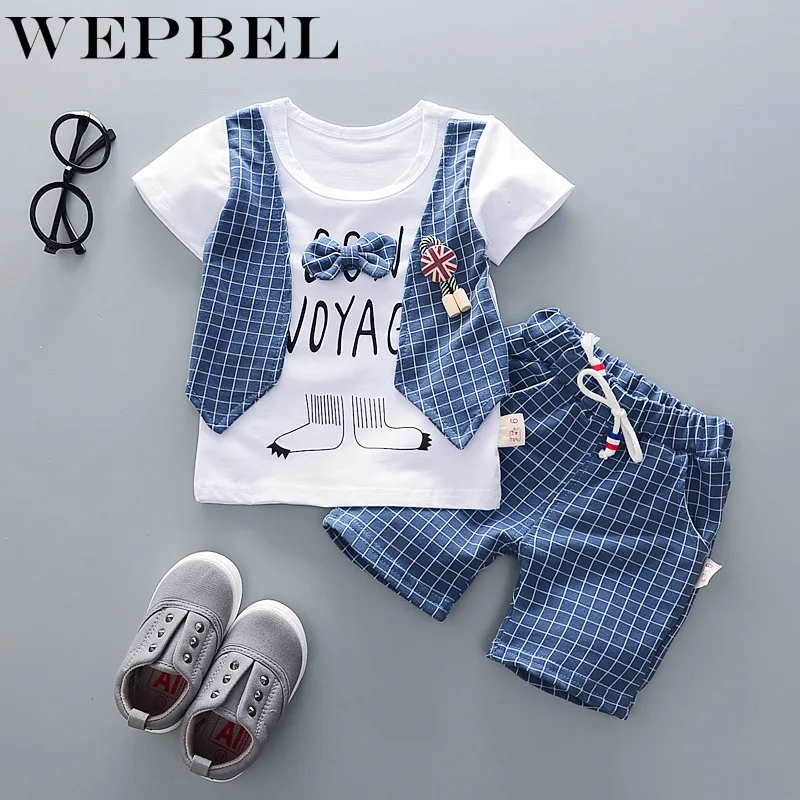WEPBEL/комплект детской одежды в клетку для мальчиков; рубашка с короткими рукавами+ короткие штаны; комплект повседневной модной хлопковой детской одежды из 4 предметов
