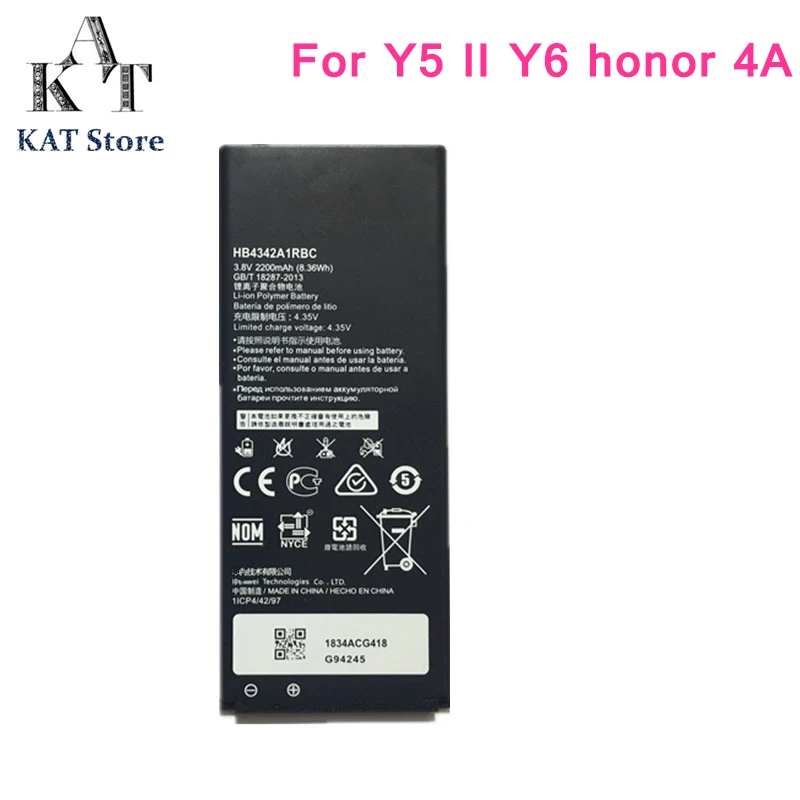 Оригинальный аккумулятор для Huawei Y5 II Y6 honor 4A 5A 2200 мАч батареи HB4342A1RBC