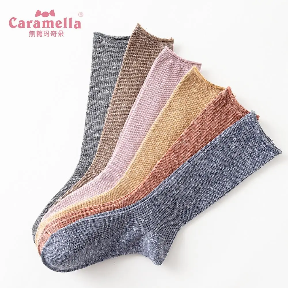 

Caramella 1Pair Fall Spring Women Socks Fashion Glittle Knee Socks Cotton Softable All Match Girls High Socks calcetines mujer