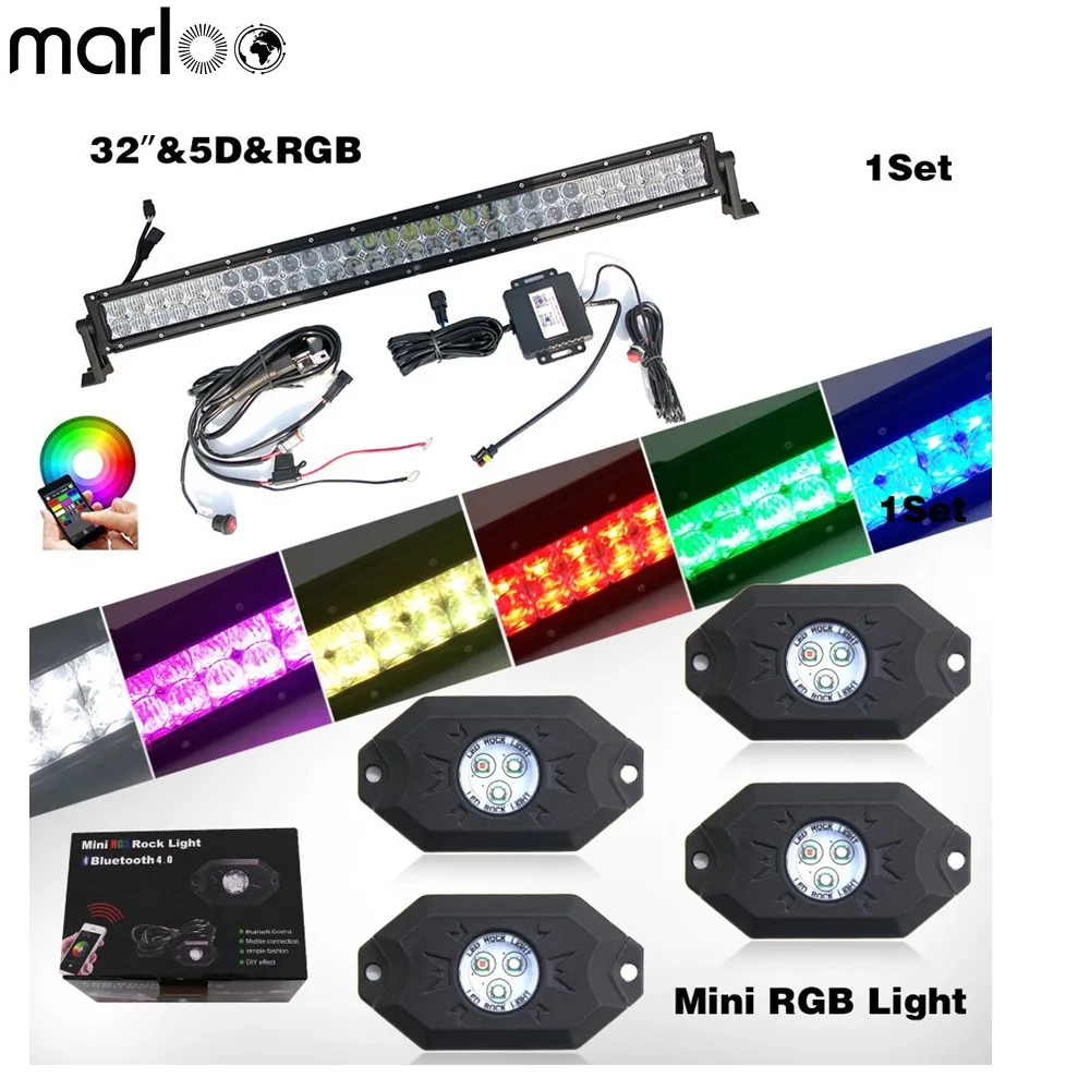 Marloo Автомобильная 32 дюймосветодиодный Светодиодная панель светильник + RGB LED Rock s
