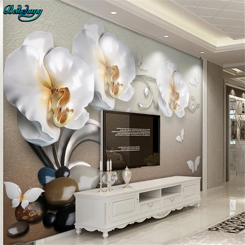 

beibehang Wallpaper Mural Custom Living Room Bedroom 3d Luxury Gold Jewels Orchid Orchid Mural Background Home Decor