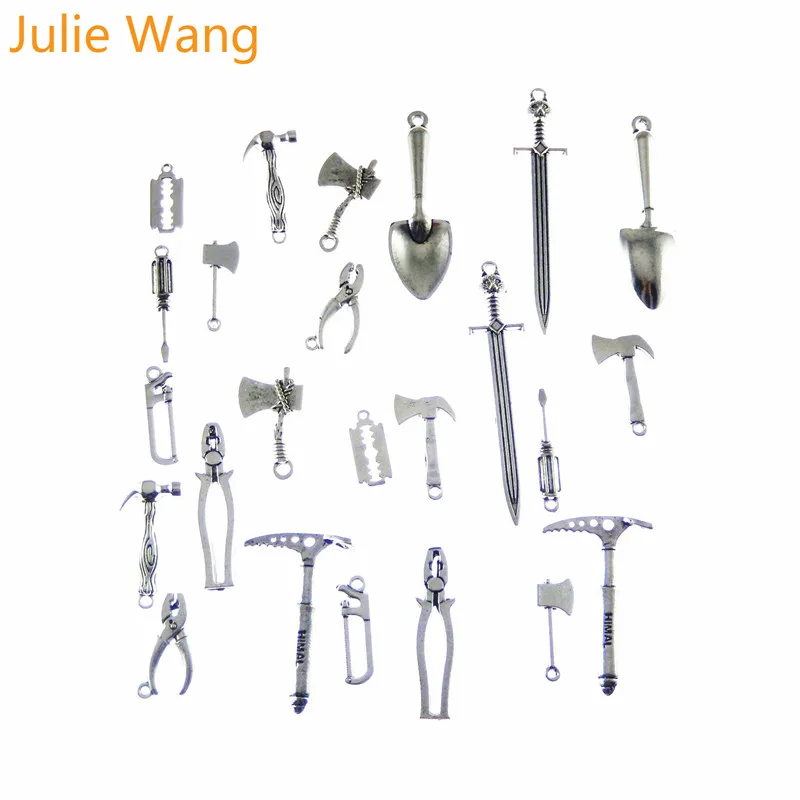 Julie Wang 12 шт. смешанные инструменты плоскогубцы Ax Saw Лопата шармы Сплав Ожерелье