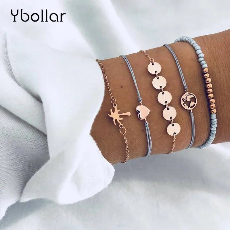 5 шт./компл. золотая цепочка кокосовой пальмы карта со стразами в виде сердца