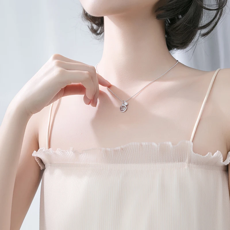 AROCH S925 Серебряное ожерелье женская простая личность английская круглая