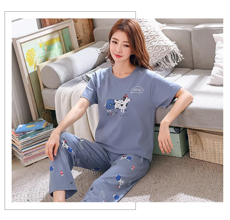 Пижамы с героями мультфильмов; женская пижама; mujer invierno; домашняя одежда; большие размеры; розовая футболка с короткими рукавами и принтом; брюки; 2 шт