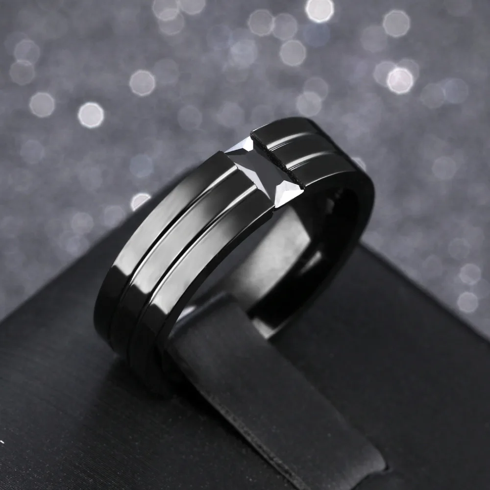 Мужское кольцо из нержавеющей стали с цирконием шириной 6 мм GJ563|stainless steel ring|ring