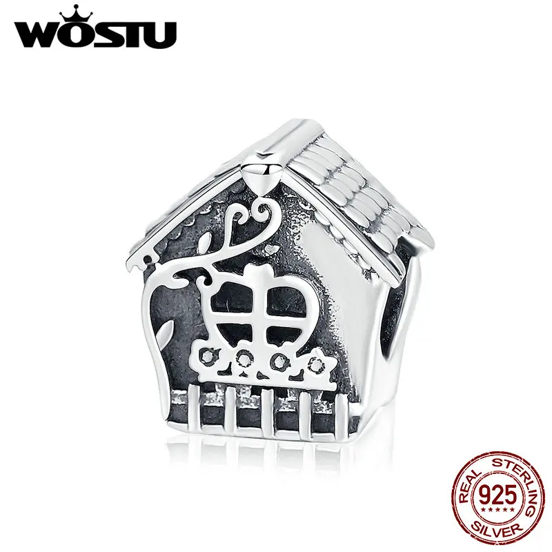 WOSTU, настоящее 925 пробы, серебряный милый домик, бусины, шарм, подходит для женщин, браслет, кулон, сделай сам, ювелирное изделие, подарок CQC889