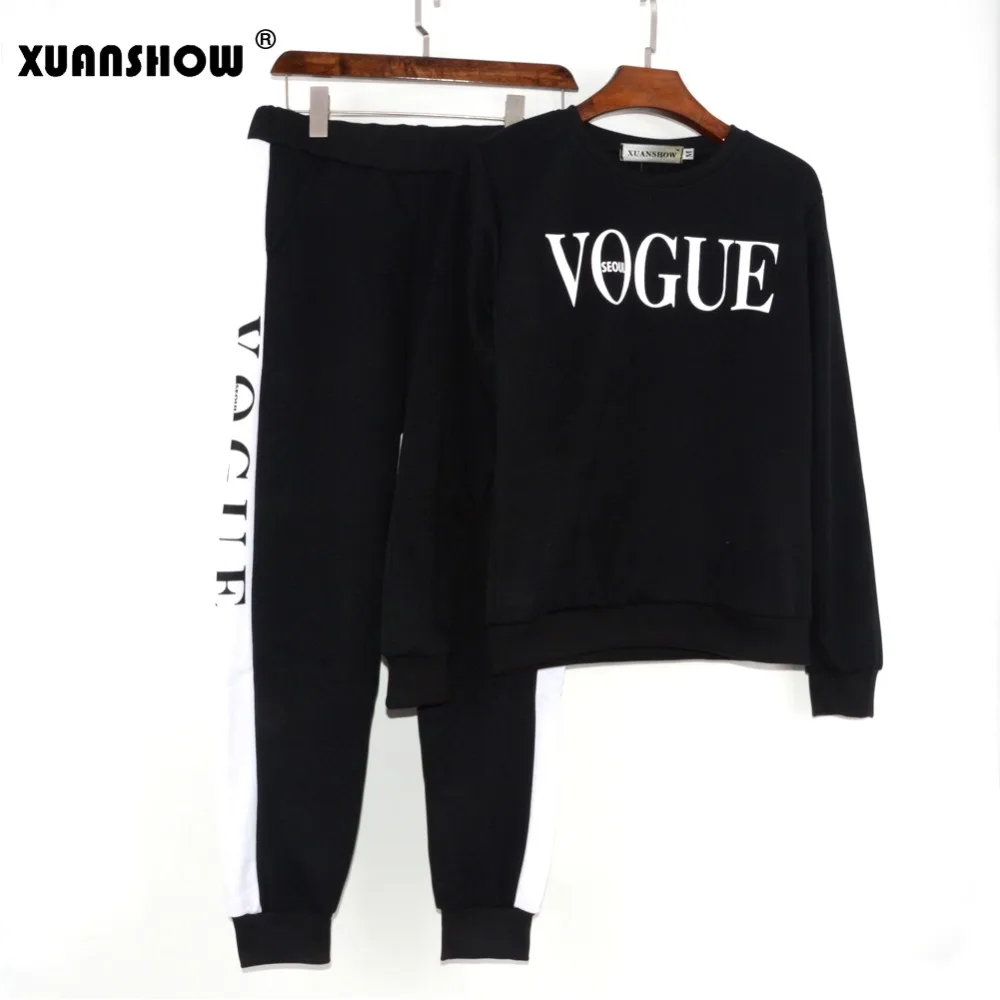 XUANSHOW спортивный костюм женский 2019 Осень зима Женский VOGUE Письмо напечатано 0