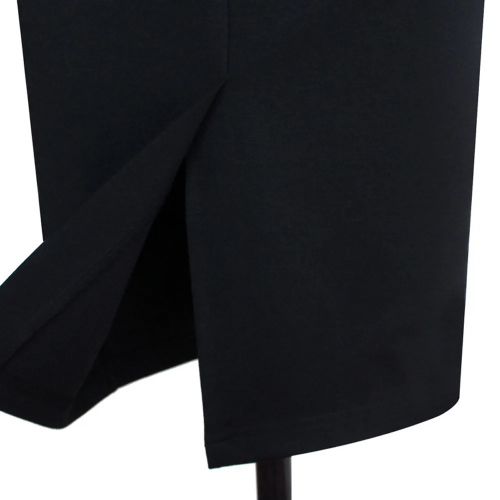 Женское офисное платье в горошек элегантное облегающее черное карандаш с