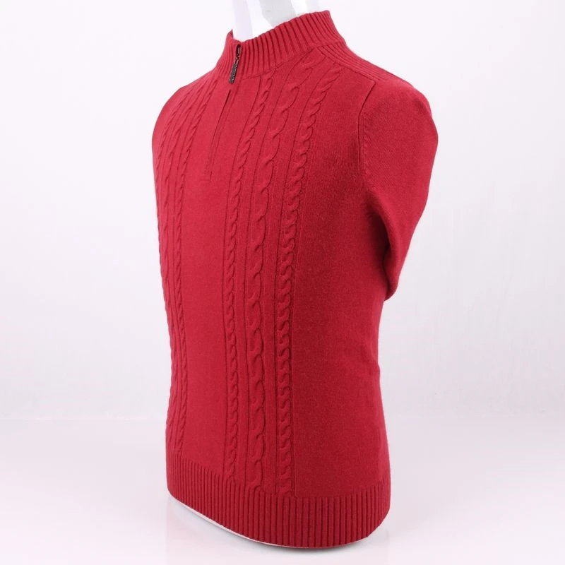 large size pure goat cashmere twisted thick knit men sweater pullover coat zipper high collar EU/S105-4XL135 retail wholesale