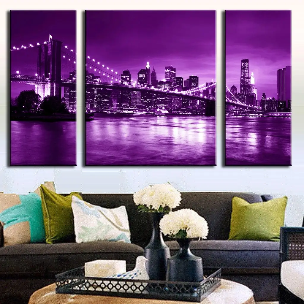3 шт./компл. современный городской пейзаж постер фиолетовый Бруклинский мост