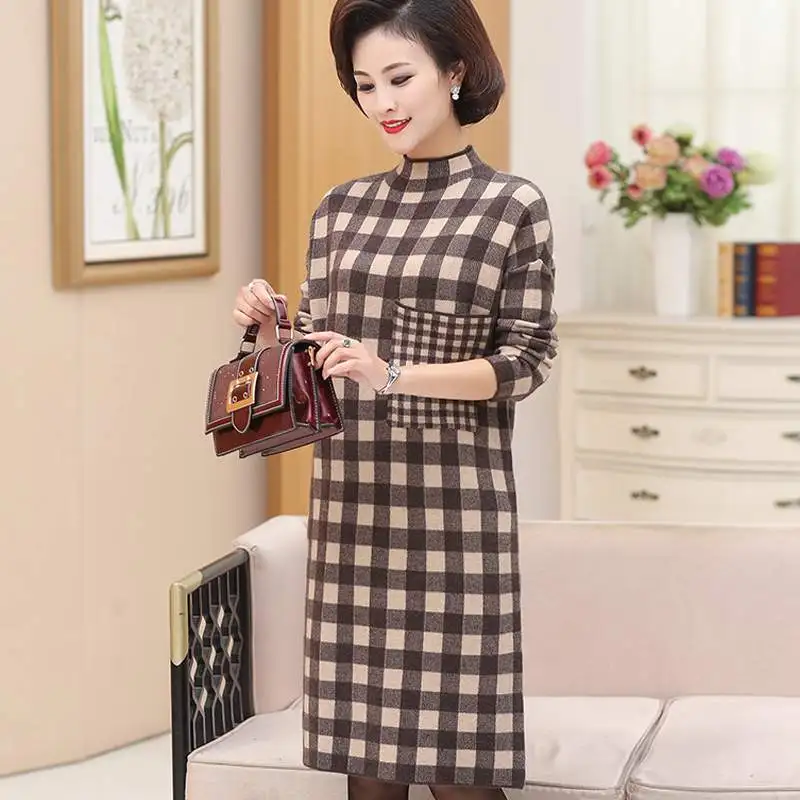 Женское платье-свитер модные средней длины осенне-зимний вязаный пуловер тонкие