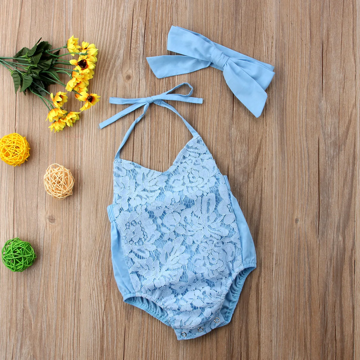 Для новорожденных для маленьких девочек кружева повод оголовье комбинезон