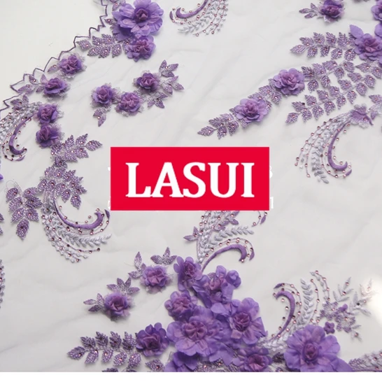LASUI 1y = 1 лот фиолетовая 3D Цветочная вышивка Мягкая сетчатая кружевная ткань