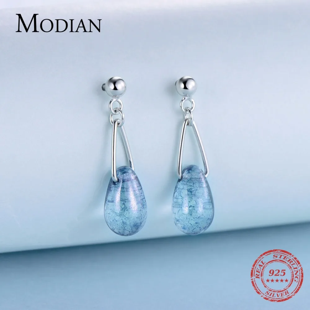 Modian 100% 925 кольцо из стерлингового серебра с голубым со стразами в виде блестящего