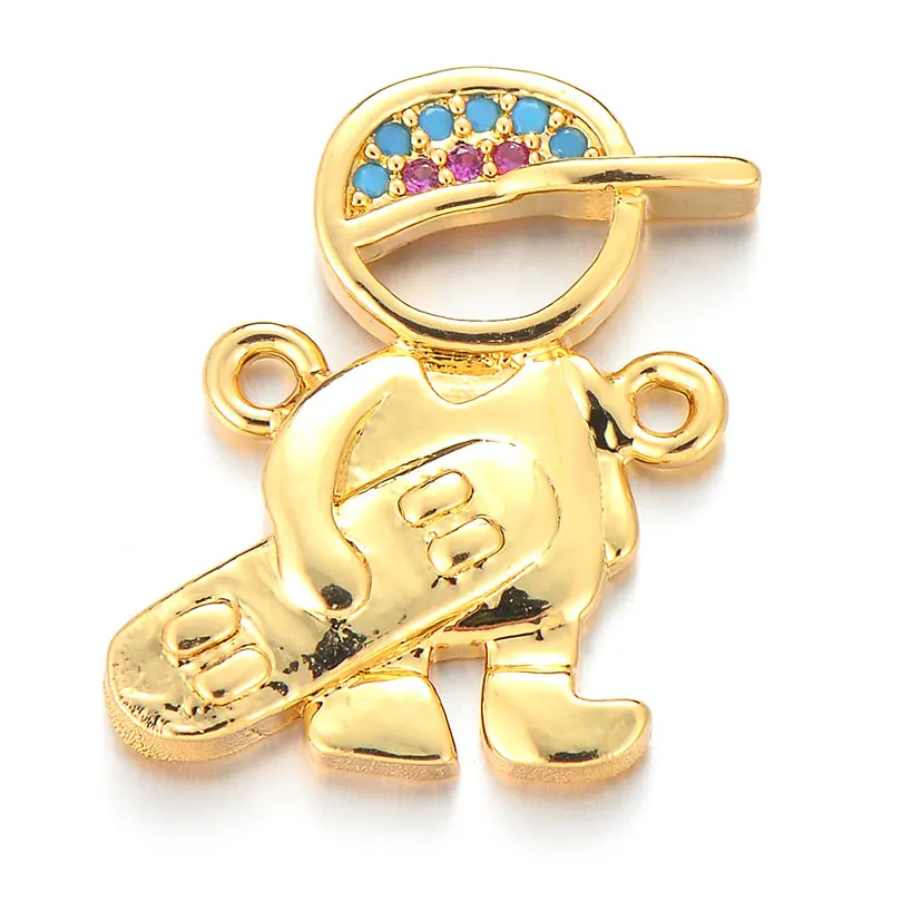 boy gold Pipitree Катание на коньках девушка скейтборд Мальчик Шарм микро проложить мульти циркониевые амулеты для изготовления ювелирных изделий смайлик лицо аксессуары, браслеты - Окраска металла: boy gold