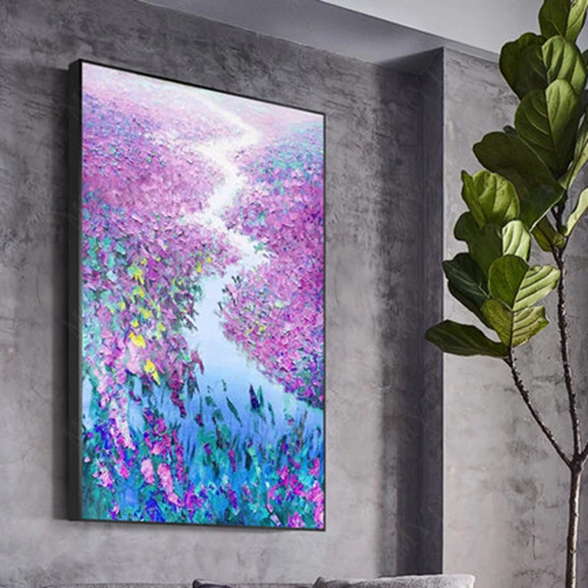 MYT холст картина маслом настенная живопись куадросы абстрактные цветы река