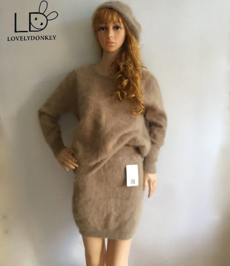 LOVELYDONKEY mink cashmere womenpullovers sweater + bag hip skirt suit free shipping M700