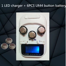high quality!!! New 1 LED Charger + 6PCS LR44 Rechargeable Coin Cell Battery