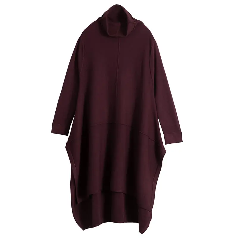 Женский трикотажный свитер с высоким воротником асимметричный пуловер разрезом