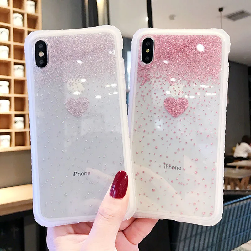 Блестящий Прозрачный чехол для телефона с милым сердечком для iPhone X XS XR XS Max 6 6S 7 8 Plus для iPhone 11 11 Pro Max XR