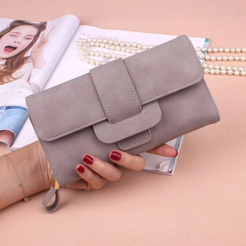 Новый модный Повседневный Ретро Простой длинный женский кошелек с ремешком и