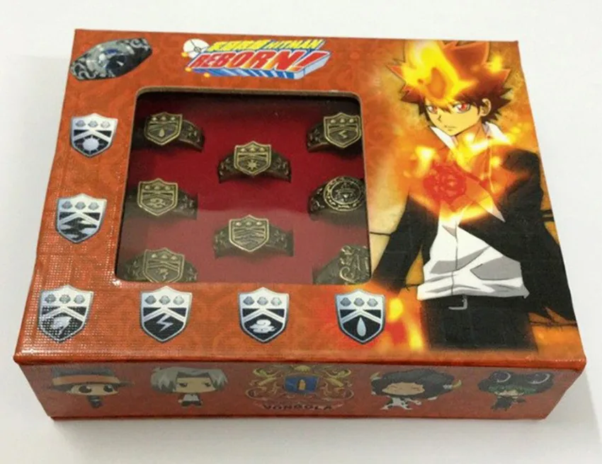 8 шт./компл. топ с рисунком из аниме Hitman Reborn Vongola кольца Винтаж металлический палец кольцо Косплэй Шарм ювелирные изделия в стиле унисекс с коробкой Коллекция подарков