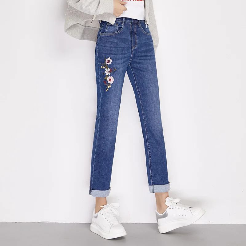 LEIJIJEANS 2019 Весна и лето новые приталенные узкие длинные прямые джинсы с цветочной