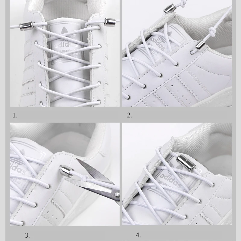 Эластичные шнурки без завязывания Круглые металлические с быстрой фиксацией