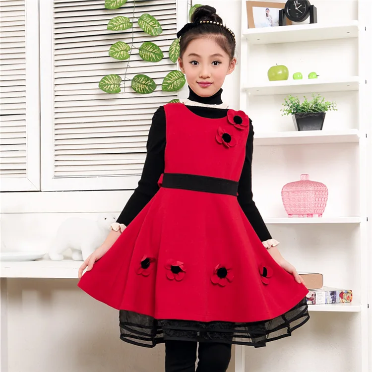 Kids Girls 2014 autumn and winter children dress in New Korean girls woolen embroidery | Детская одежда и обувь