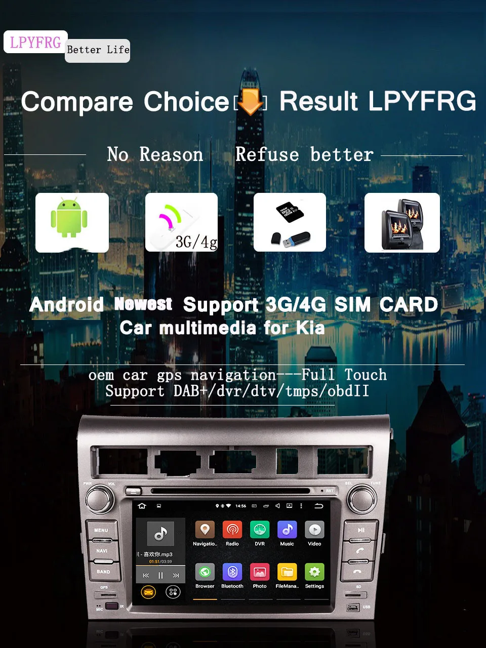 Восьмиядерный 4G ram HD экран Android 9,0 автомобильный dvd-плеер с gps навигацией для Kia Opirus Amanti 2007- головное устройство видео Радио