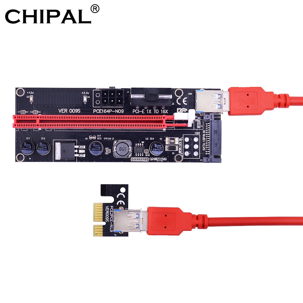 CHIPAL 10 шт 60 см VER009S PCIE Riser Card 009 PCI Express 4Pin 6Pin 15Pin SATA Molex Power USB 3 0 кабель для