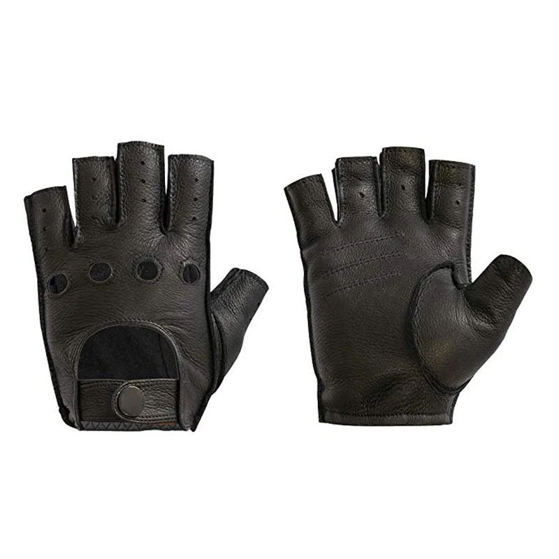 

New Men Deerskin Fingerless Half Finger Driving Fitness Motorcycle Cycling Unlined Leather Gloves