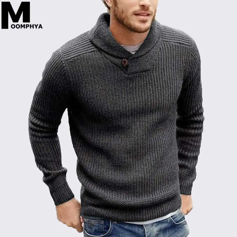 

Moomphya Cowl neck knitted men sweater pullover men long sleeve winter sweater men sueter hombre stylish slim male pull homme