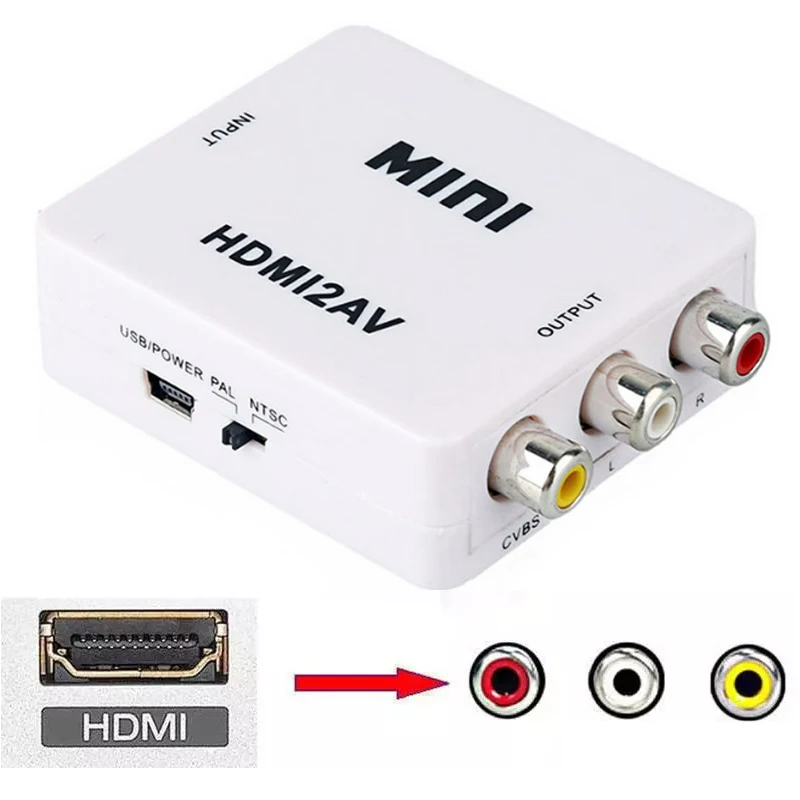 300pcsHDMI2AV 1080P HD видео адаптер мини HDMI в AV конвертер CVBS + L/R RCA для Xbox 360 PS3 PC360 с