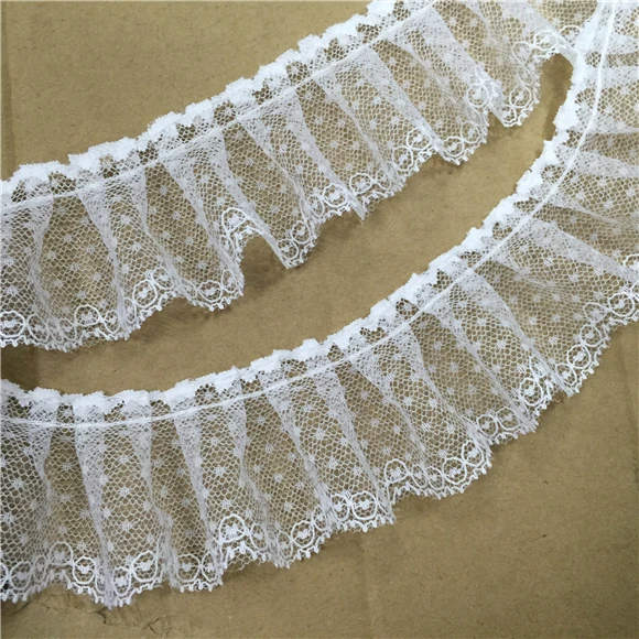 5cm high quality polyeter netting ruffle lace pleated white black ribbon Free Shipping | Дом и сад
