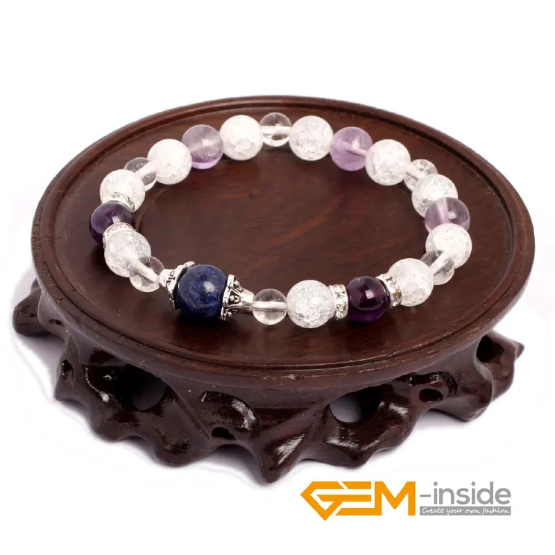 Браслет для йоги из натуральных камней с белым кристаллом аметистами и Лазуритом