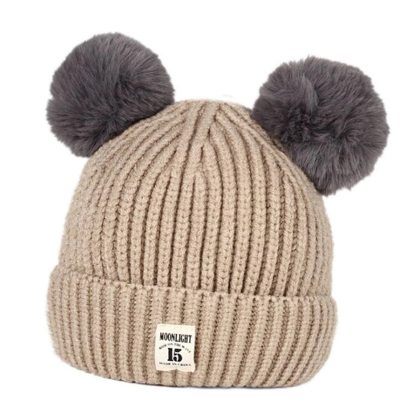 2019 Korean Style Baby Winter Warm Beanies Caps Dual Ball Boys Girsl Knitted Hats Child Kid Cotton Hat For 6~24Months | Детская одежда