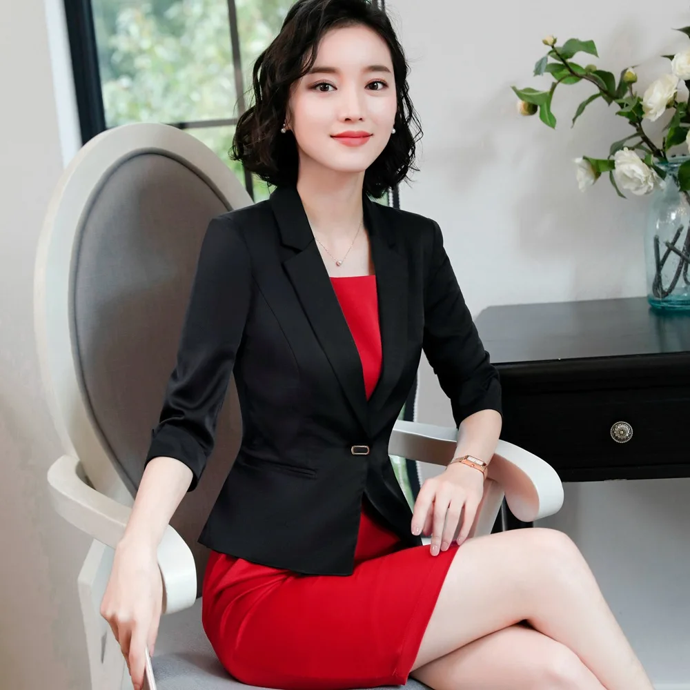 Fmasuth 2018 Women Office Dress Suit 3/4 Sleeve White Jacket+Sleeveless Green Work Set Blazer Lady 111NHE881311 | Женская одежда